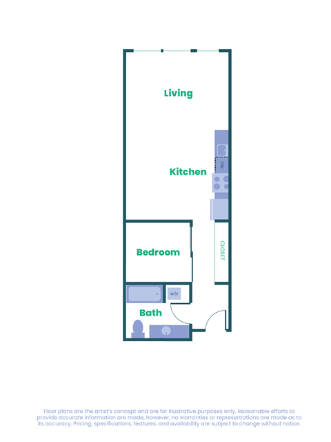 Floor plan for studio, 697 sqft